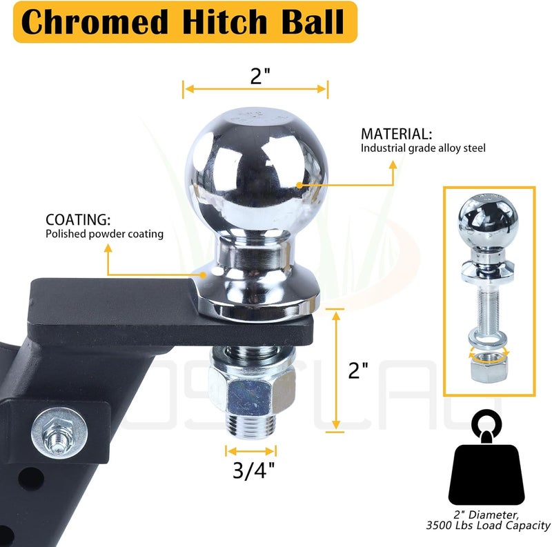 BOSFLAG Tractor Lawn Mower Trailer Towing Hitch with Chrome Trailer Hitch Ball, 3,500 lbs, 2 Inch Diameter, 3/4 x 2-Inch Shank for Cub Cadet Husqvarna Craftsman and All Conventional Lawn Mowers - Image 4